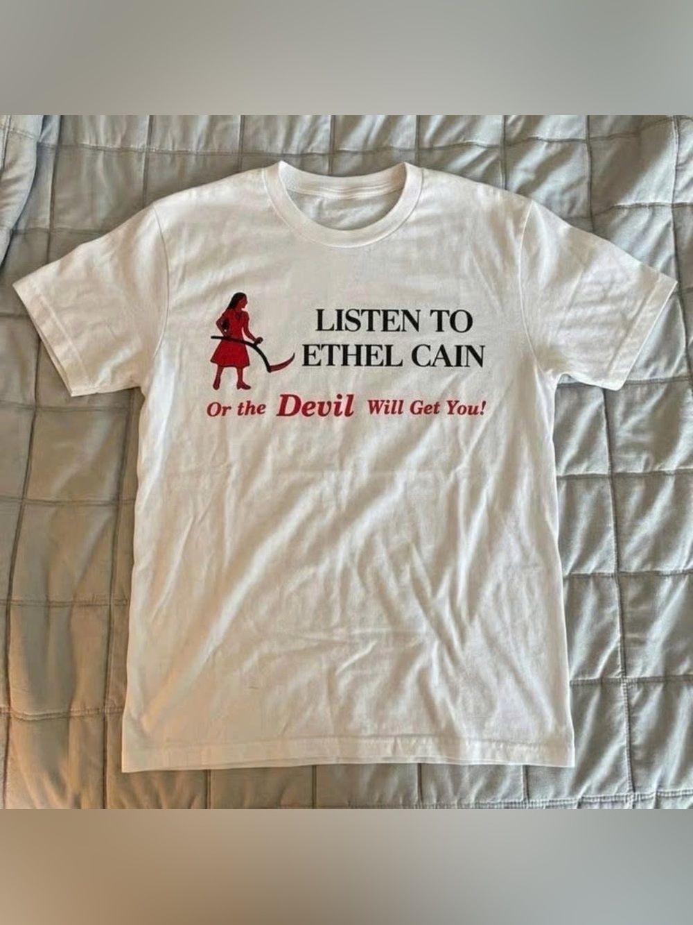 Vintage White Tee with Red Graphic 'Listen to Ethel Cain'